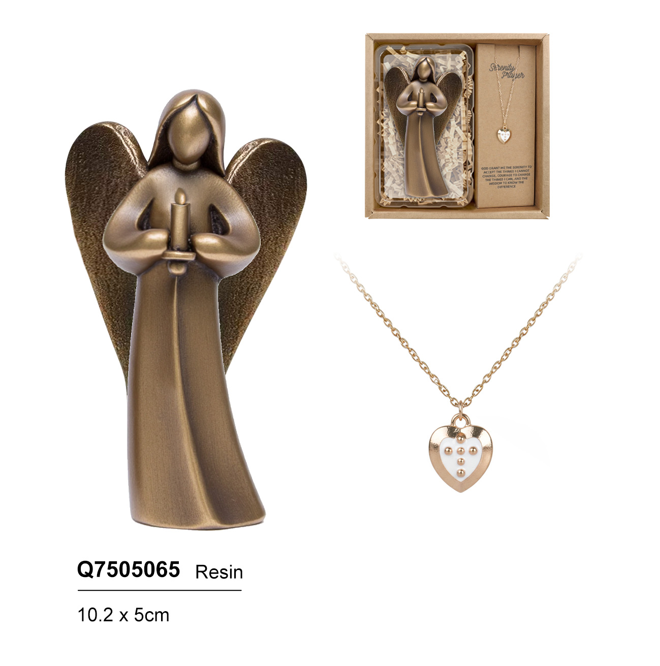 ✩.*˚エンジェルオブジェ台✩.*˚ Bronze Angel Figurine Gift Set - Serenity Prayer Keepsake